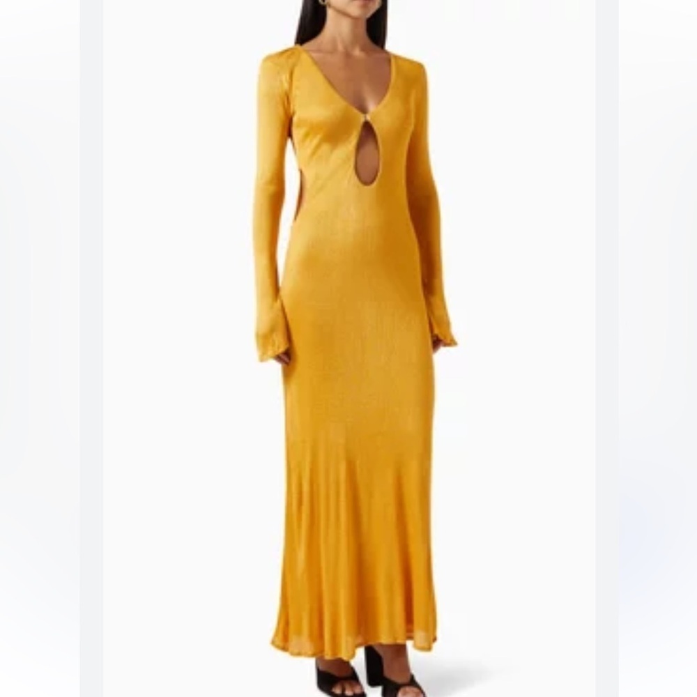 Savannah Morrow Gardenia Cutout Maxi Dress Sunshine Yellow Large Resort Vacation